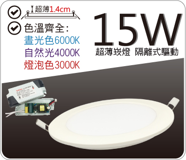 15W超薄面板崁燈